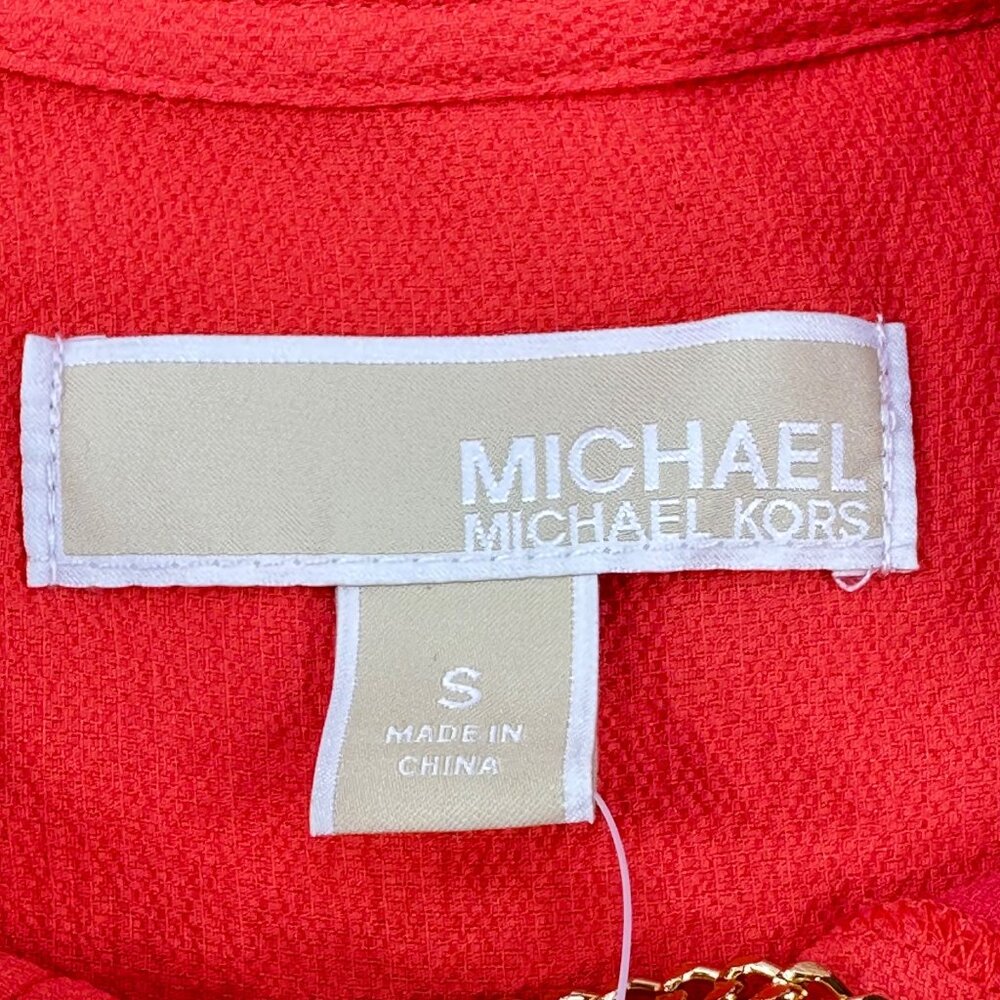 Michael Kors Women's Size Small Dress Short Sleeve Red Gold Chain Detail New - Picture 3 of 14